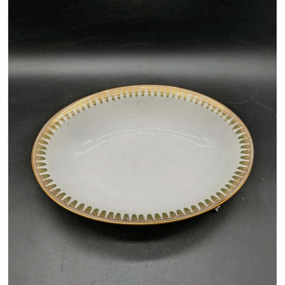 Theodore Haviland Limoges France Oval Serving Bowl Gold Green Border Porcelain